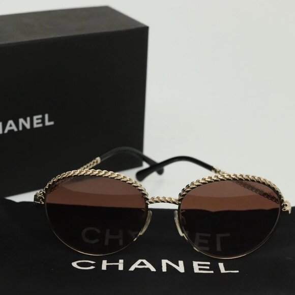 CHANEL Sunglasses metal Silver tone CC Auth 136551M